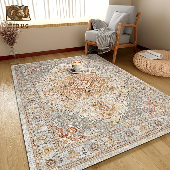 Washable Area Rug 6' x 9' Vintage Traditional Persian Mat - Image 4