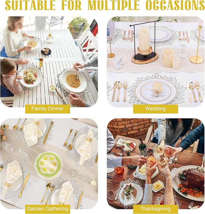 Set of 4 Round Placemats Silver, Heat-Resistant PVC Table Mats - Image 8