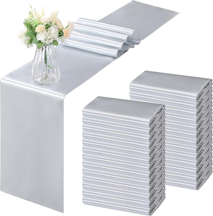 Horbaunal 2 Pack Silver Satin Table Runner 12 x 108 Inch | Smooth Table Runners by Horbaunal