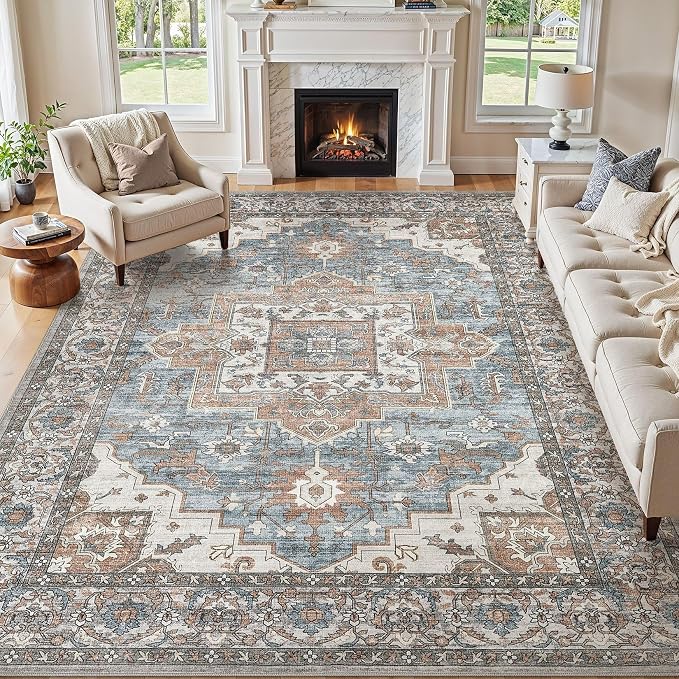 9x12 Area Rugs Living Room: Washable Vintage Rug Large Non-Slip Stain Resistant by JessibouAreaRug