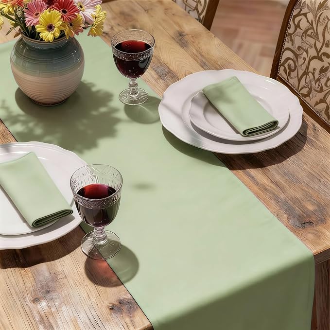 MEANMOY Sage Green Table Runner 108 Inches Long Waterproof Table Runners | - Image 6