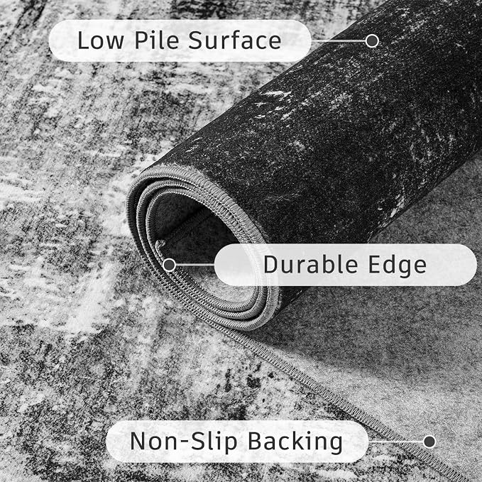DCX Abstract Area Rug 5x7, Washable Black Modern Rug - Image 8