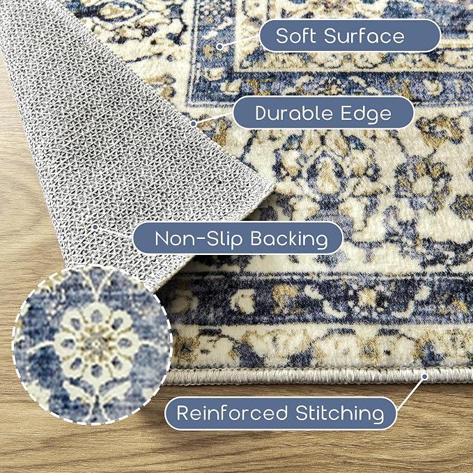 Blue Distressed Carpet Multi Rug Kitchen Living Room Bedroom Dining Room - Image 3