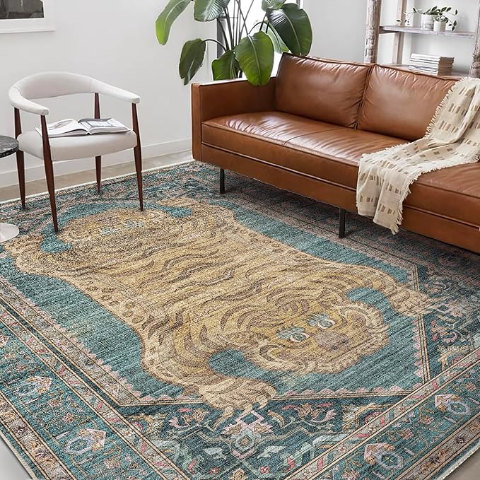 CHAMPLANT Washable Area Rug 8'x10' Retro Boho Design Non-Shedding Non-Slip Easy by CHAMPLANT