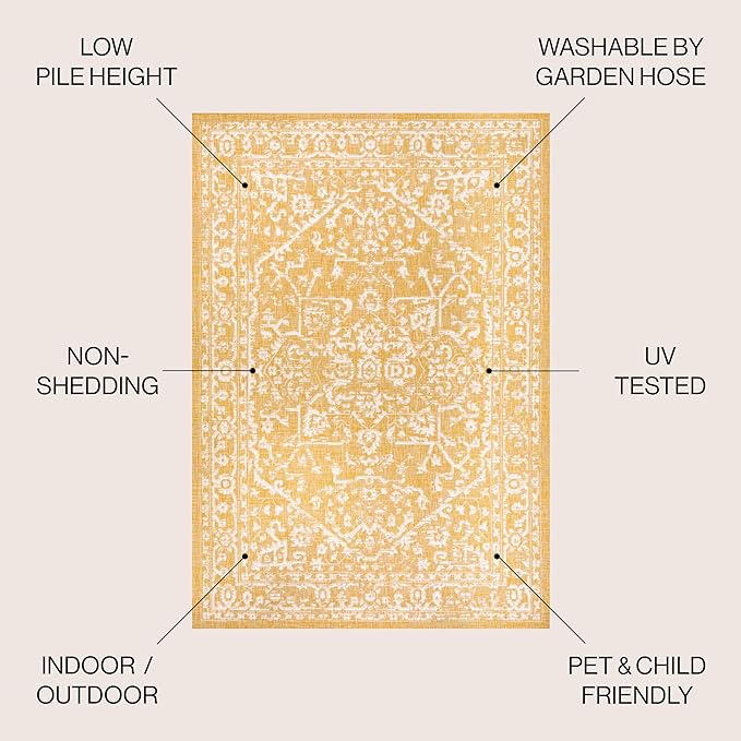 JONATHAN Y Boho Medallion Indoor Outdoor Area Rug 5X8 Yellow/Cream, Malta - Image 3