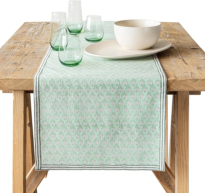 Over&Back 18x108 Hand-Blocked Printed Cotton Table Runner by overback
