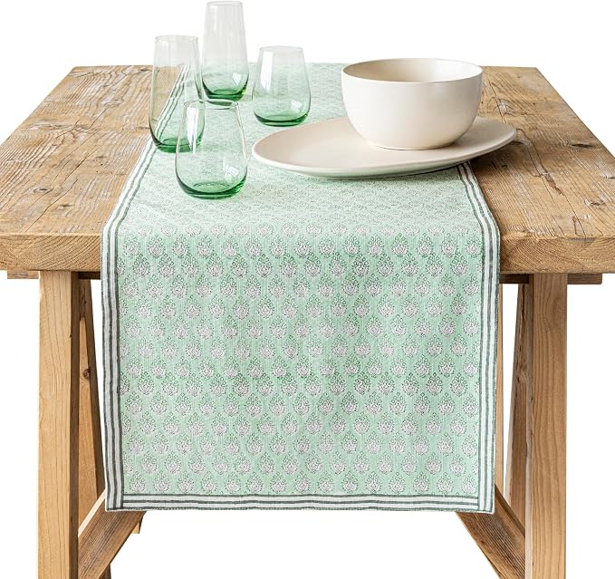 Over&Back 18x90 Hand-Blocked Printed Cotton Table Runner by overback
