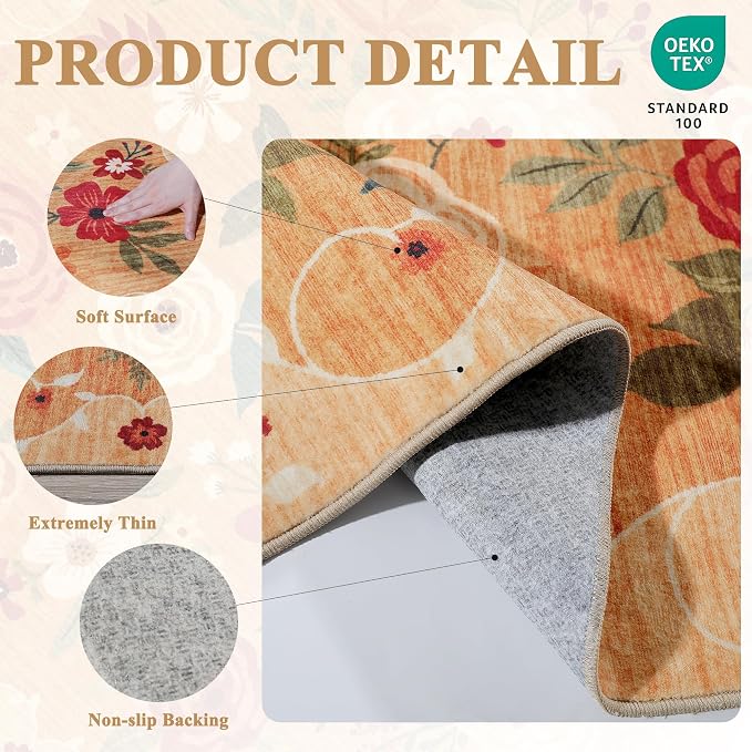 DUKINO 2x4 Rug for Entryway, Washable Kitchen Floral Runner Rug - Image 5