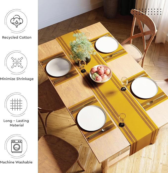 Encasa XO Table Runner, Yarn Dyed Ribbed Cotton 13"x72" | Ladder Yellow - Image 3
