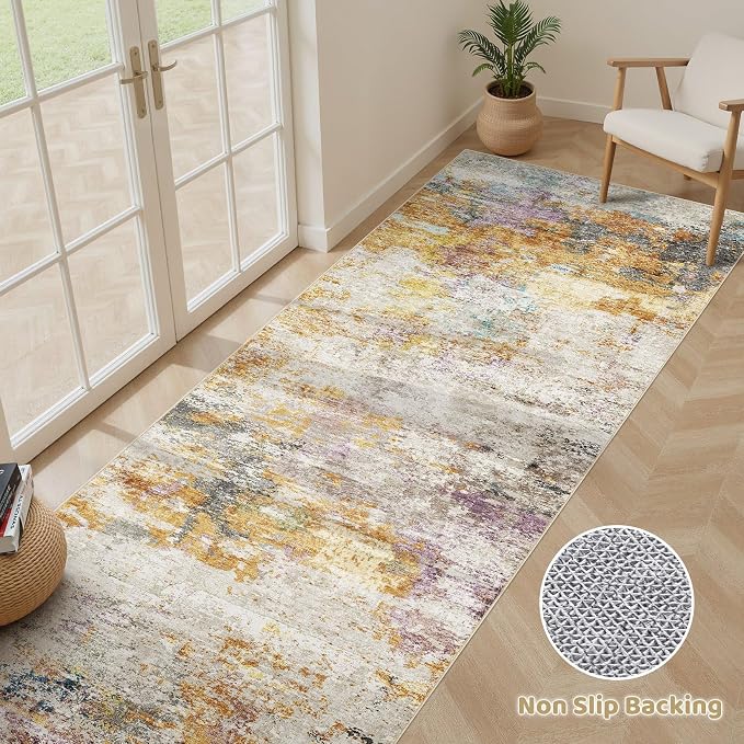 Runner Rug Kitchen Washable Rugs: 2x5 Non-Slip Abstract Soft Modern Stain - Image 3