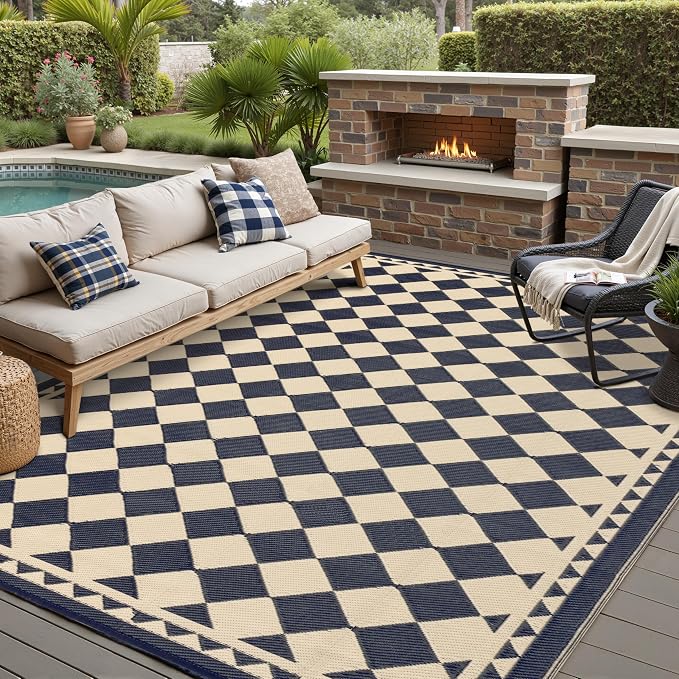 HUGEAR Outdoor Waterproof Rug 10'x14' Plastic Straw Rugs Washable Reversible by HUGEAR