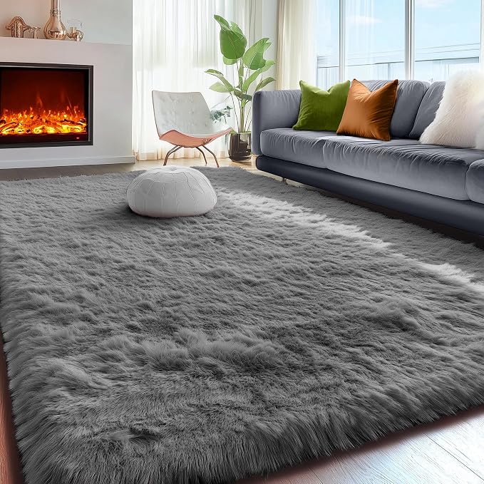 PAGISOFE Grey Fluffy Rugs for Bedroom 4x6 Area Rug Shag Rug for Kids Room Furry - Image 5