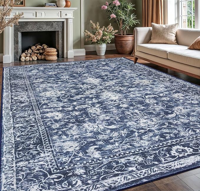 KILOCOCO Area Rug 9x12 Living Room Rug Washable Printed Vintage Floral Non Slip by Kilococo