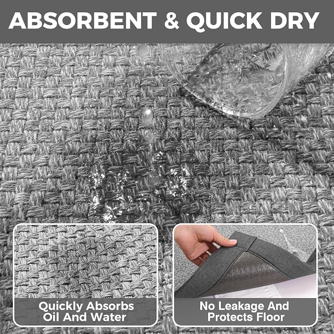 YDKGL Kitchen Runner Rugs Non Slip Washable Anti Fatigue, Super Absorbent 0.4" - Image 5