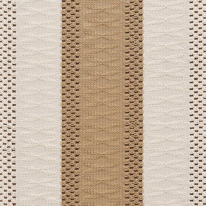 Macrame Style Bicolor Stitching Table Runner 14x90in Brown | Woven Boho Table - Image 6