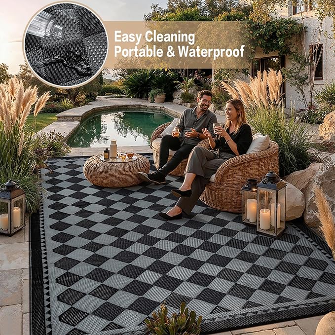 HUGEAR Outdoor Waterproof Rug 6'x9' Plastic Straw Rugs Washable Reversible - Image 5