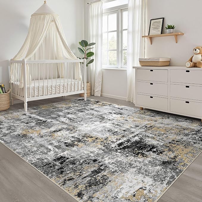 5x7 Area Rugs Living Room: Washable Large Abstract Neutral Modern Soft Rug - Image 7