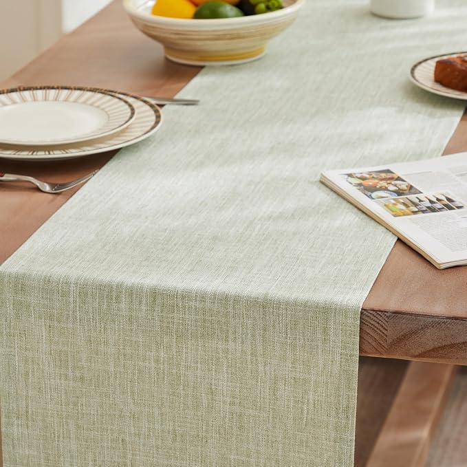 Rustic Cotton Linen Table Runner, 13x60 Inches Green | Farmhouse Style Linen - Image 3