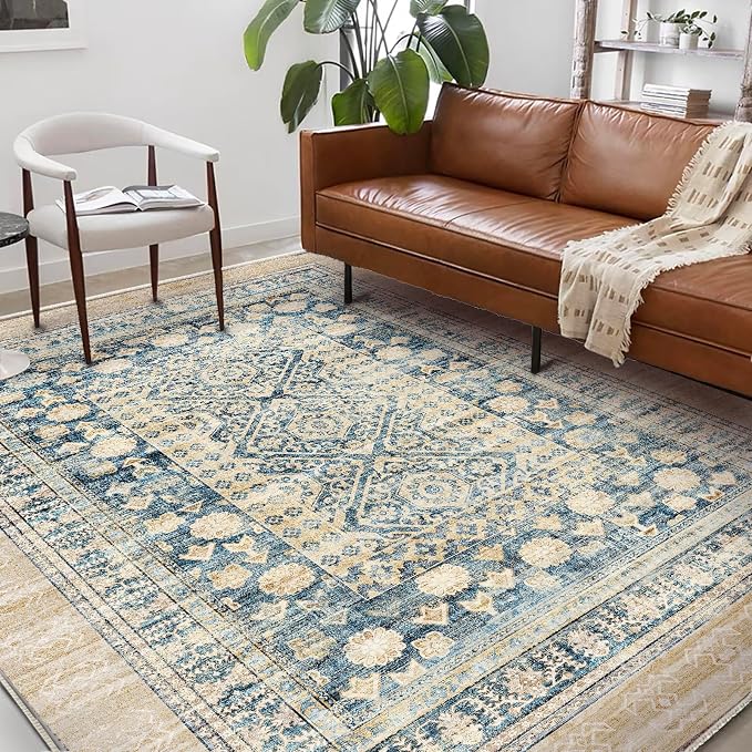 CHAMPLANT Washable Area Rug 8'x10' Retro Boho Design Non-Shedding Non-Slip Easy by CHAMPLANT