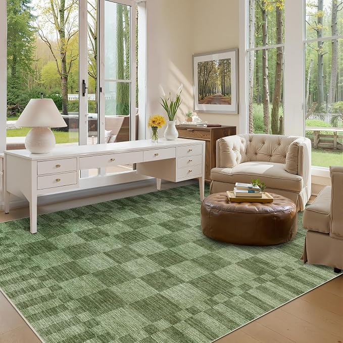 GarveeHome 8×10 Area Rugs for Living Room, Moss Green Checkered Rug，Modern - Image 2
