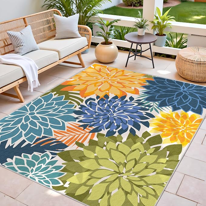 Colorful 6x9 Outdoor Area Rug Washable Multicolored Patio Rug Tropical - Image 3