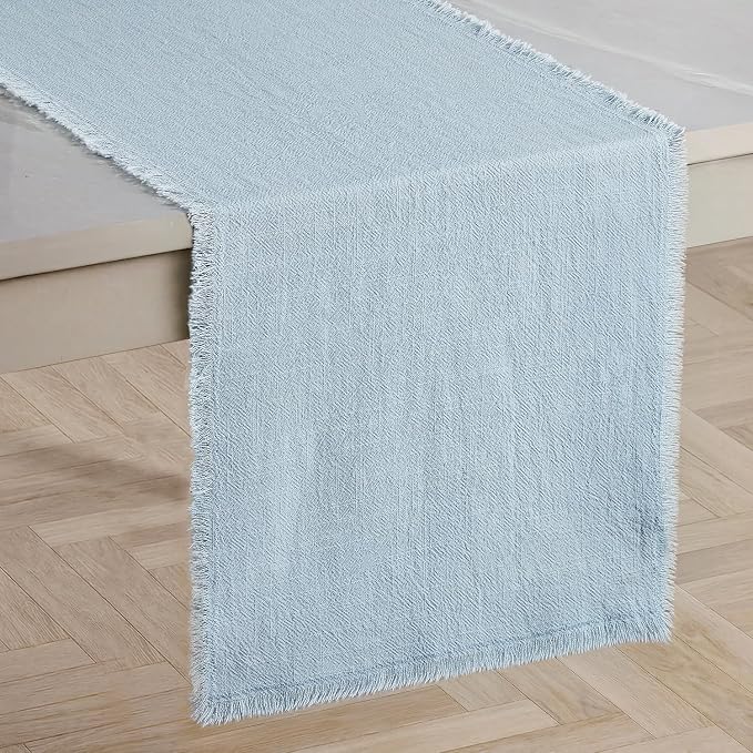 14 x 120 Inches Frayed Edge Table Runner, 270G Heavyweight Sand Washed Slub by KINGSTONE