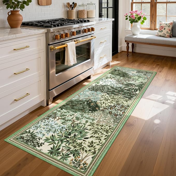 GarveeHome Forest Runner Rug, Botanical Low Pile Non Slip Stain Resistance by GarveeHome