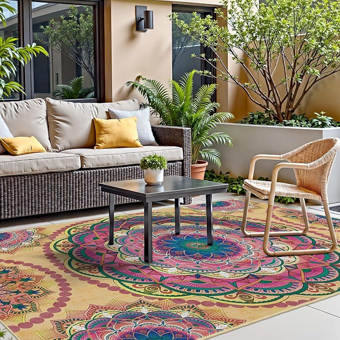 Arenarug Meditation Indoor Outdoor Rug 8x10 ft Mandala Pattern Rug Boho Style - Image 6