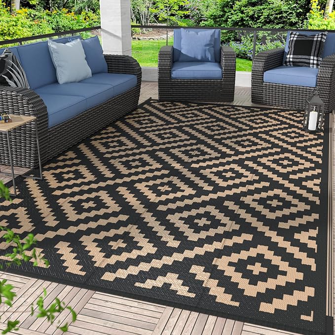GENIMO Outdoor Rugs 8'x10' Waterproof, Reversible Mats, Area Plastic Straw Rug by GENIMO