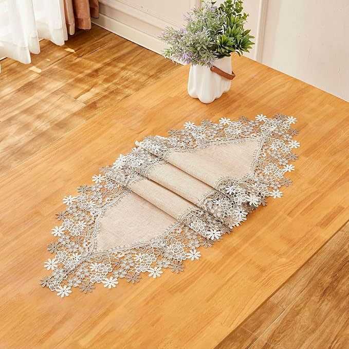 Natural Beige Floral Lace Table Runner Dresser Scarf | Dresser Scarf, Wedding & - Image 7