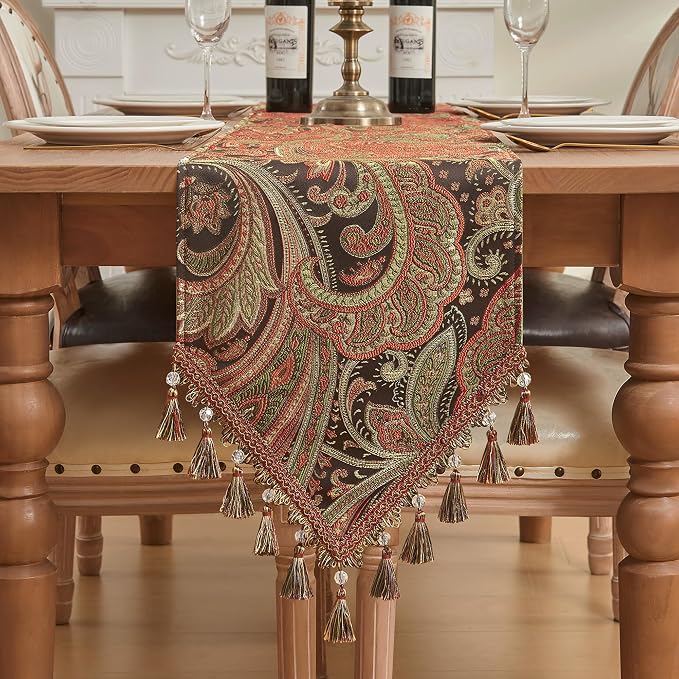 Loom and Mill Vintage Paisley Jacquard Table Runner 13x108 inch by LoomandMill