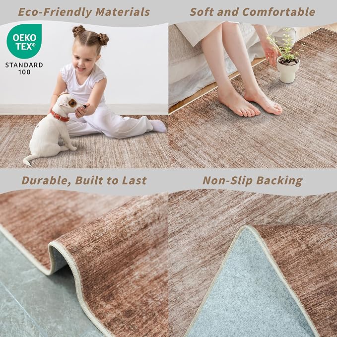 2x8 Washable Hallway Runner Rug – Non-Slip Modern Abstract Neutral Low-Pile - Image 5
