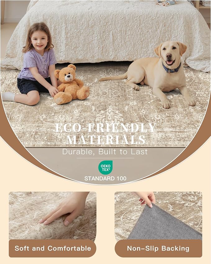 Madane Washable Area Rug 4x6, Low Pile Stain Resistant Vintage Area Rugs - Image 5