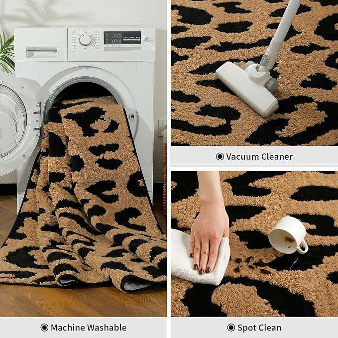 YIHOUSE 8×10 Ft Leopard Area Rugs, Washable High-Low Pile Plush Soft Rug - Image 8