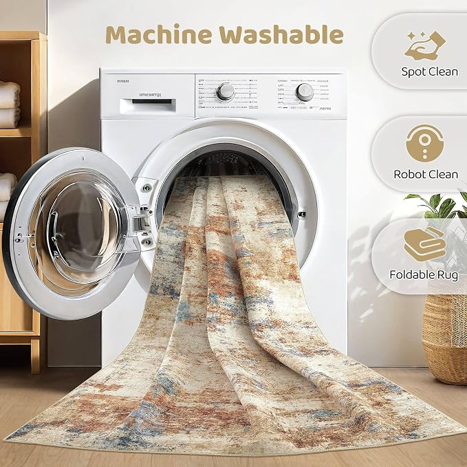 5x8 Area Rug Washable Rug: Large Abstract Modern Soft Stain Resistant Indoor - Image 2