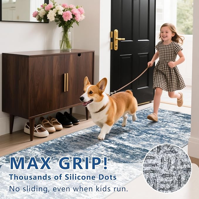 Runners for Hallways Ultra Non-Slip 2x8 Washable Kitchen Rug Abstract Tear and - Image 8