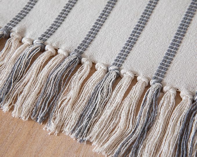 Caflife Boho Table Runner 108 Inchs Long Brown and Beige, Cotton and Linen Woven - Image 5