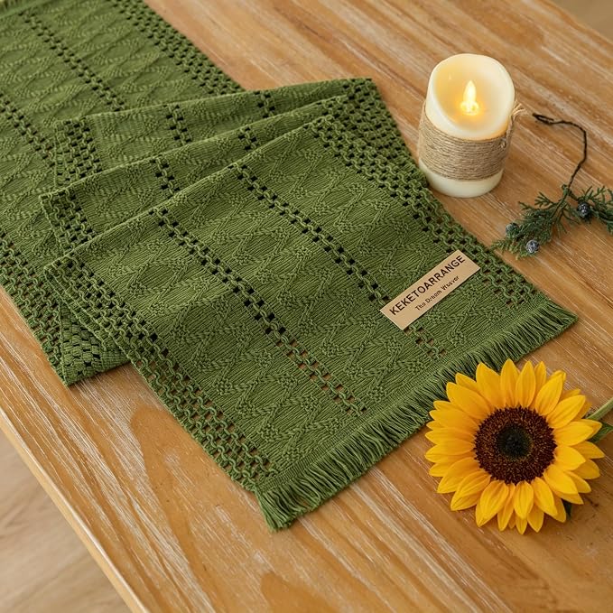 Keketoarrange Boho Macrame Table Runner 12x48 Inch | Woven Burlap Rustic Runner by KEKETOARRANGE