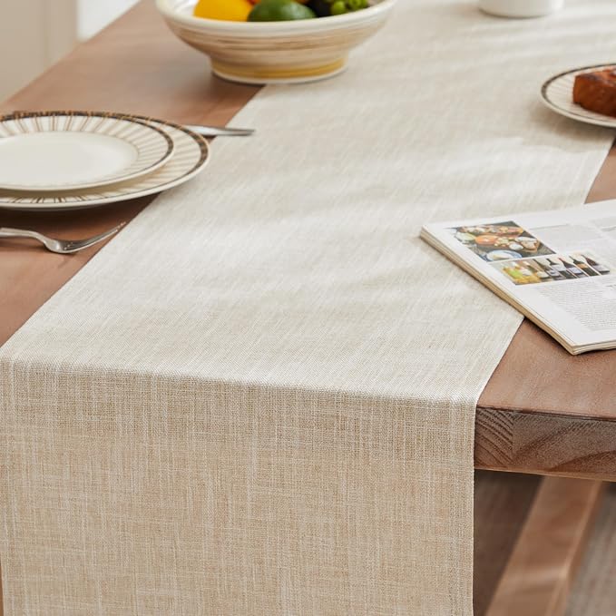 Rustic Cotton Linen Table Runner, 13x72 Inches Taupe | Farmhouse Style Linen - Image 3