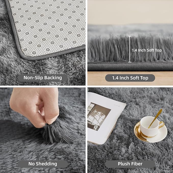 Litanika 4x6 Shag Area Rug for Living Room Bedroom, Tie-Dyed Dark Grey High - Image 5