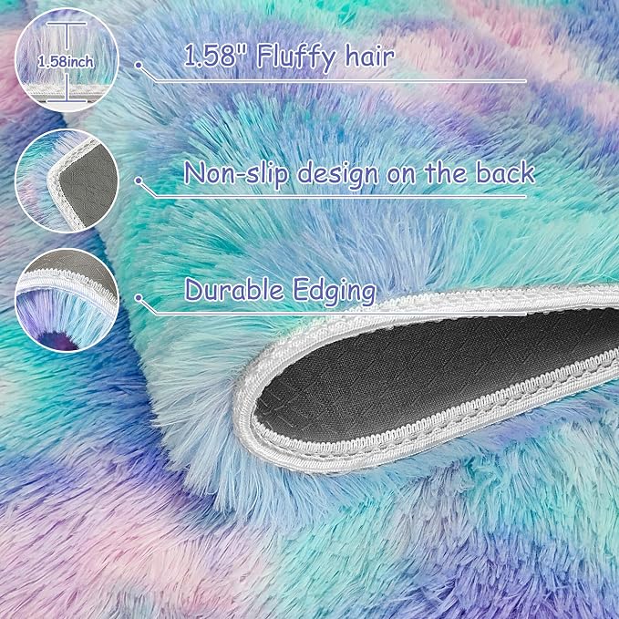 Purple Rainbow Fluffy Soft Area Rug 8x10 ft Plush Furry Rugs - Image 5