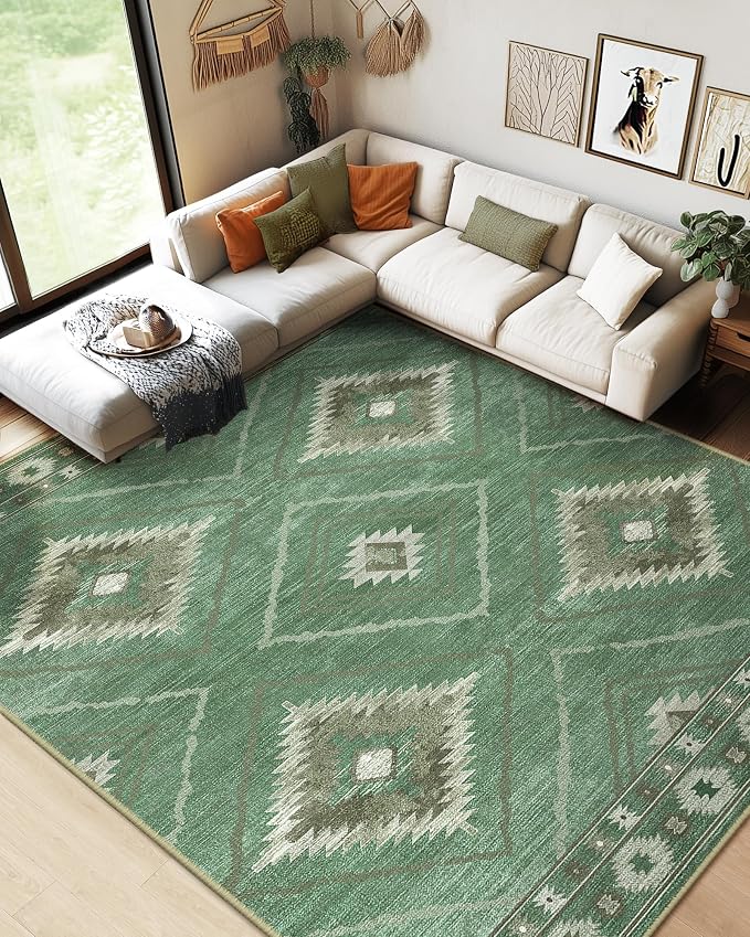 BESTSWEETIE Area Rug 9x12 Rug Machine Washable Non-Slip Low Pile Print Pattern by BESTSWEETIE