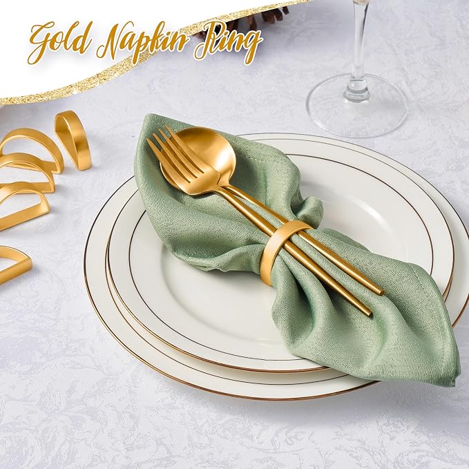 APTWOW Gold Napkin Rings Set of 6, Semicircle Metal Gold Napkin Holder Buckles - Image 4