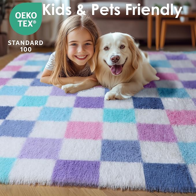 KICMOR Purple Rainbow Checkered Rugs - Image 8