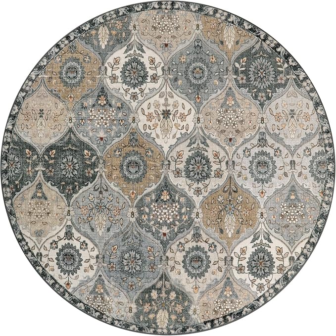 Lahome Moroccan Washable Round Area Rug, Soft Vintage Round Rugs 6ft - Image 3
