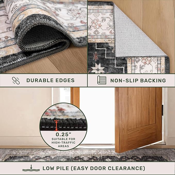 Hazo Haus Black Farmhouse Washable 7x10 Area Rugs - Image 5