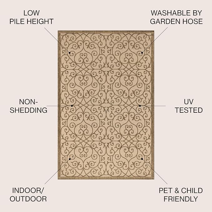 JONATHAN Y Vintage Filigree Indoor Outdoor Round Area Rug 8 Ft Beige/Brown - Image 3