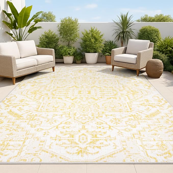 JONATHAN Y Boho Medallion Indoor Outdoor Area Rug 8X10 Cream/Yellow, Estrella by JONATHANY