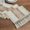 Macrame Style Bicolor Stitching Table Runner 14x108in Taupe | Woven Boho Table by ZEEMARTONLINE