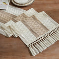Macrame Style Bicolor Stitching Table Runner 14x36in Taupe | Woven Boho Table by ZEEMARTONLINE
